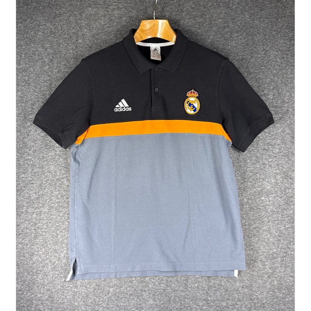 Adidas Real Madrid Polo Shirt Men L Black Grey Orange Colorblock Soccer G71804